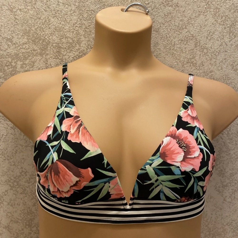 Sky Black and Pink Floral Bikini Top